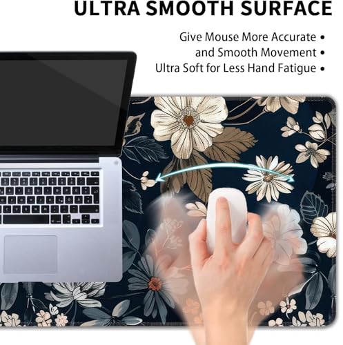 Dark Flower Large Mouse Pad,Gaming Keyboard Desk Pad,Extended Mouse Mat Non-Slip Rubber Base with Stitched Edges for Office Game Home XL 31.5"x11.8" - color: Dark Flower, size: 31.5L x 11.8W inches