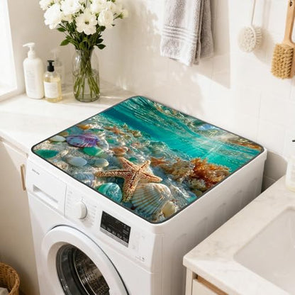 Nuxovilar Underwater Ocean Starfish Dryer Cover for the Top, Non-slip Washer & Dryer Protector, 23.62"x19.68" Dust-proof Washing Machine Mat, Diatom Mud Polyester Dryer Top Pad for Laundry Room - color: Yhd16881
