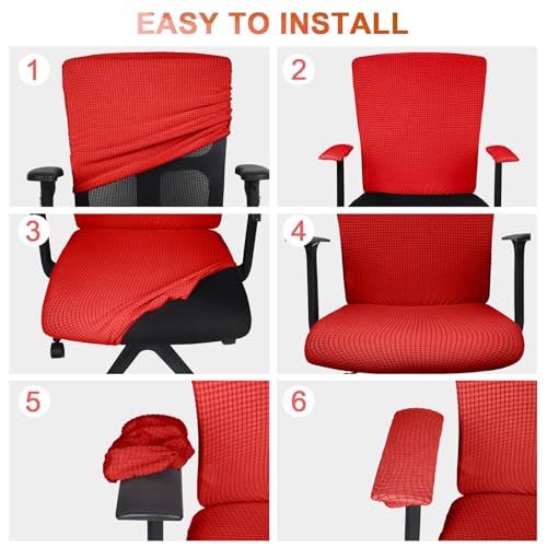 Tallew 4 Pcs Office Chair Covers Set Computer Universal Protective Stretchable Chair Seat Covers Desk Armrest Slipcovers Pads Office Cushion Backrest for Rotating (XL,Red) - color: Red