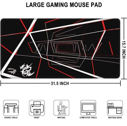 Large Gaming Mousepad, Waterproof Extra Large Mouse Pad with Stitched Edges, 31.5" x 15.7" Non-Slip Rubber Base Office Big Long Keyboard Pad for Office Gamer Home XXL, (Red Square) - color: Red Square