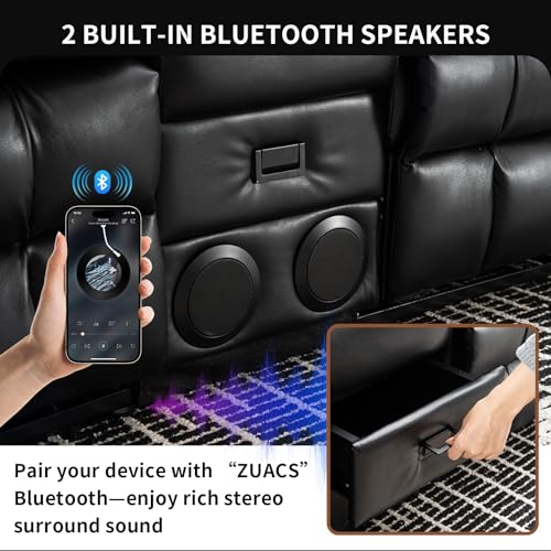 Loveseat Recliner Sofa with Massage & Heat, Reclining Loveseat with Console with Drop Down Table, Bluetooth Speaker, USB/Outlet/Storage/Cup Holder/Side Pocket, Home Theater Seating, Black - color: Black, size: Loveseat with Console