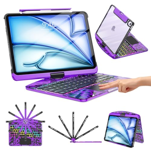 TSQQST Clear Keyboard Case for iPad Air 11 Inch (M4/M3/M2, 2026/2025/2024)/ iPad Air 5th/4th Generation 10.9" / iPad Pro 11" 1st/2nd/3rd/4th, Trackpad, Pencil Holder, 7-Color Backlit, Rotatable-Purple - color: Clear+Purple, size: Air11/10.9/Pro11 1/2/3/4