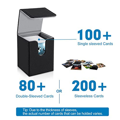 Mlikero 2 Pack Card Deck Box, Commander Deck Box Holds 200+ Single Sleeved Cards with 2 Dividers, Leather Magnetic Card Box Fit for MTG, TCG - color: B2-Black 02, size: B-Vertical