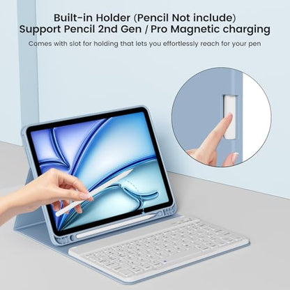Case with Keyboard for iPad Air 11 Inch M4/M3/M2, Sky Blue | for iPad Air 5th/4th Generation 10.9 Inch, Magnetic Detachable Bluetooth Keyboard Cover with Pencil Holder, Auto Sleep/Wake - color: Sky Blue
