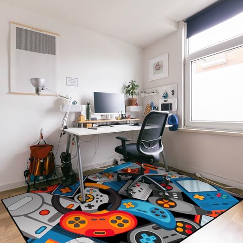 Game Area Rug Teen Boys Carpet, 3D Gaming Rugs Gamepad Controller Mat for Boys Girls Bedroom Playroom, Non-Slip Gamer Rugs Children Gaming Area Rugs (79" x 59", Blue) - color: Blue, size: 4'11" x 6'7" (Rectangular)