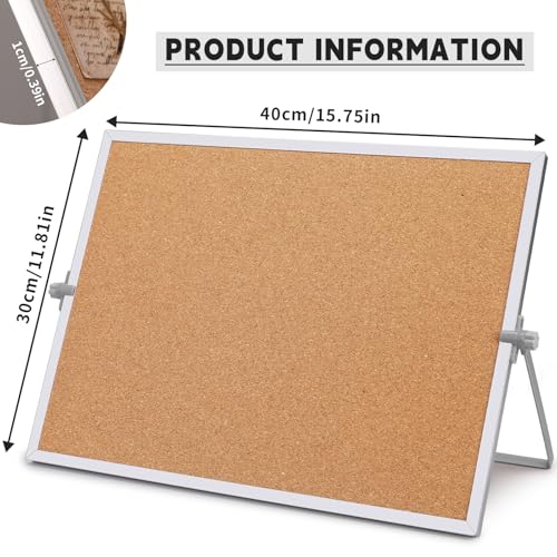 11.81"×15.74" Cork Board Bulletin Board, Double Sided Pin Board with Silver Aluminum Border, Desktop Small Cork Board with Stand Suitable for Home, Office, Desk Message Board or Picture Board - size: 11.81"×15.74"