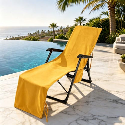 VOCOOL Lounge Chair Cover Beach Towels Covers Quick Dry Soft | Microfiber Pool Chair Towel with Side Pockets for Outdoor Summer Hotel Sunbathing Garden Sun Lounger, Yellow, 85" x 30" - color: Yellow
