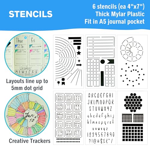 Ultimate Productivity Stencils & Stickers - x20 Sheets of Planner Stickers, x6 Stencils - Calendars, to Do Lists, Habit Trackers, Goals - Accessories & Supplies for Bullet Journals by Sunny Streak