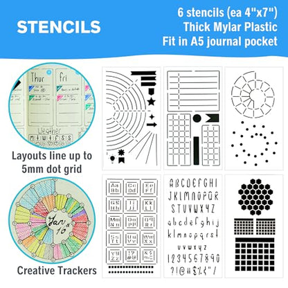 Ultimate Productivity Stencils & Stickers - x20 Sheets of Planner Stickers, x6 Stencils - Calendars, to Do Lists, Habit Trackers, Goals - Accessories & Supplies for Bullet Journals by Sunny Streak