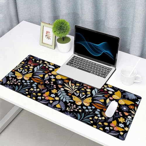 Mouse Pad Gaming, Large Mouse Pads for Desk, Keyboard Mouse Mat Desk Pad, Non-Slip Rubber Base with Stitched Edges Mousepad, 31.5x15.7in Butterflies and Flowers - color: Butterflies and Flowers, size: 31.5L x 15.7W inches
