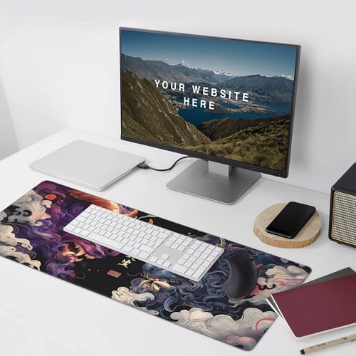 Extended Gaming Mouse Pad, XXL Non-Slip Rubber Base,Waterproof with Stitched Edges, Japanese Demon Design, Ultra-Smooth Cloth Surface, 35.4 x 15.7 Inches - color: Demon