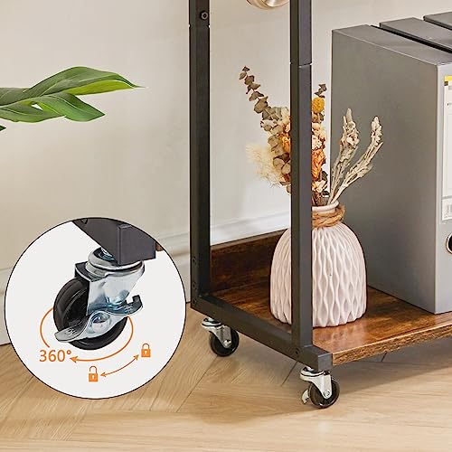 YMYNY Mobile Printer Stand, 3-Tier Printer Cart with Adjustable Storage Shelf and 6 S-Hooks, Tall Printer Table for Home Office, for Computer Tower Stand, Shredder, CPU Stand, Rustic Brown, UHPT002H - color: Rustic Brown-3 Tiers