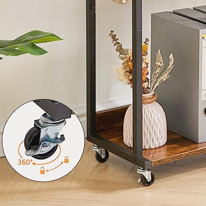 YMYNY Mobile Printer Stand, 3-Tier Printer Cart with Adjustable Storage Shelf and 6 S-Hooks, Tall Printer Table for Home Office, for Computer Tower Stand, Shredder, CPU Stand, Rustic Brown, UHPT002H - color: Rustic Brown-3 Tiers