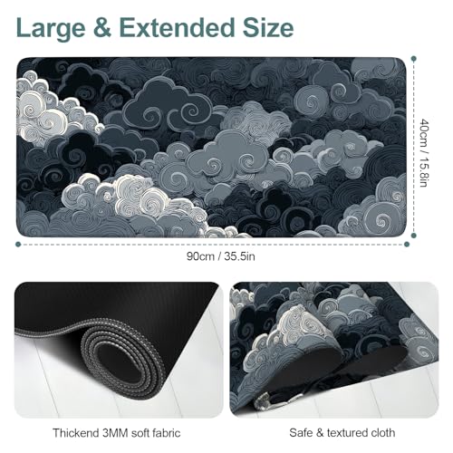 Clouds Extended Gaming Mouse Pad 35.4 x 15.7 Inch – Elegant Desk Mat for Gaming, Office, and Study with Non-Slip Rubber Base - color: #43, size: 35.4 x 15.7 Inch
