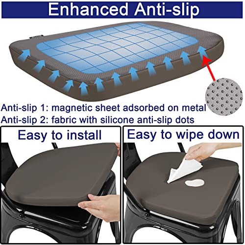 BUYUE 14" Metal Chair Cushion with Magnetic 1 Piece, Luxury PU Leather Waterproof Anti-Slip Seat Pad for Kitchen Cafe Dining Bistro Stackable Chairs (U-Shape, Brown, 1) - color: Brown, style: U-shape-1 Pcs