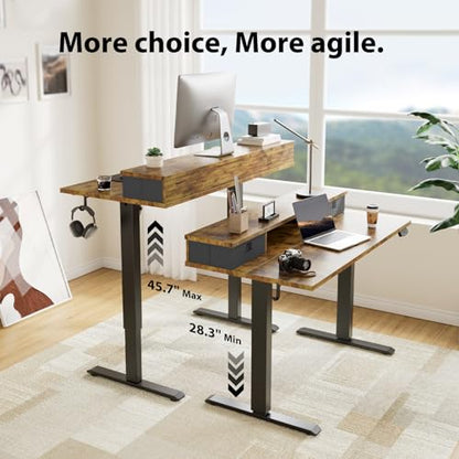 Agilestic 63 x 24 Inches Electric Standing Desk with 2 Storage Drawers, Stand Up Desk Adjustable Height, Sit and Stand Computer Table with Splice Board, Black - color: Rustic Brown, size: 63 x 24 Inches with 2 drawers