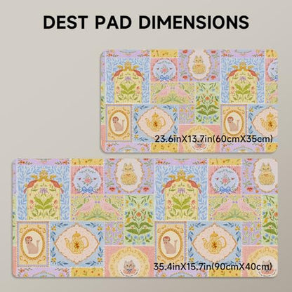 AUPET PU Leather Desk Pad Protector Blotter, Animal 35 x 17in Large Mouse Pad,Cute Office Desk Mat,Waterproof Non-Slip Desk Writing Drawing Pad for Office Home Game (Coffee Dogs) - color: Cat Queen