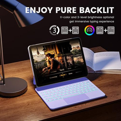 RAYMCRAFT for iPad 11th(A16, 2025)/10th Generation Case with Keyboard, Magic Keyboard 2022, Springy Backlit Keys, Stain-Resistant Surface, Multi-Touch Trackpad,Purple - color: Purple
