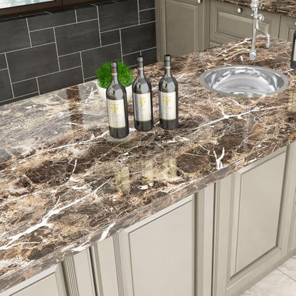 Livelynine 24x394 Dark Brown Contact Paper Peel and Stick Countertop Waterproof Wallpaper for Kitchen Marble Vinyl Wrap for Countertops Bathroom Counter Covers Desk Table Top Covering Self Adhesive - size: 24" x 394"