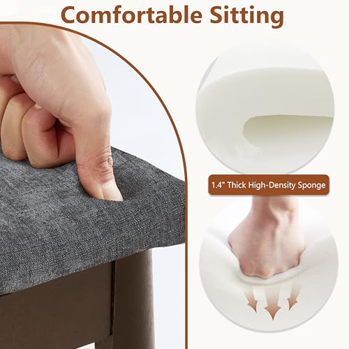 Royal Windsor Vanity Stool with Saddle Cushion, 18 Inch Makeup Vanity Chair for Living Room, Modern Foot Stool Ottoman Piano Bench,Small Upholstered Bench for Bedroom, Dark Grey - color: 10.2"d Dark Grey+walnut