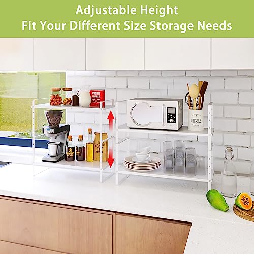 Across-Star Expandable Cabinet Shelf Organizer Rack, Stackable Kitchen Counter Storage Shelves Stand, Adjustable Height Pantry Shelf Spice Rack (White, 1 Pack) - color: White-1 Pack, size: 8.7''D*15.7-25.6''W*9.8''H