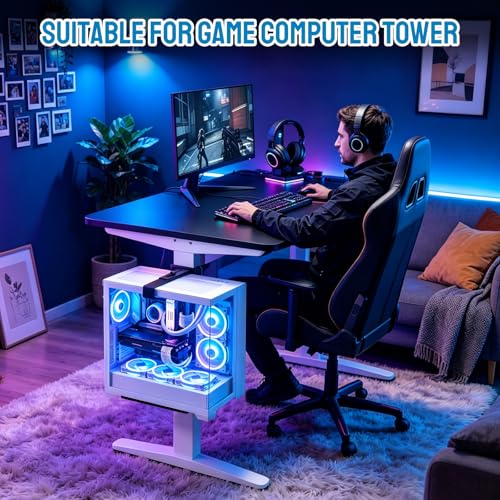 Under Desk PC Mount - Heavy Duty PC Stand for Standard Computer Tower Up to 9.64" Wide, Up to 50Lbs Weight, Clamped PC Bracket Holder Only for 65×45mm/75×45mm/80×50mm Standing Desk Leg, No Drill