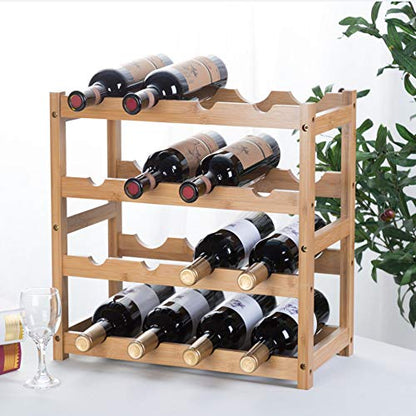 Wine Rack, Natural Bamboo Storage Rack Freestanding Countertop Stackable Display Shelf Wine Bottle Holder (4-Tiers 16-Bottles) - size: 4-Tiers 16-Bottles