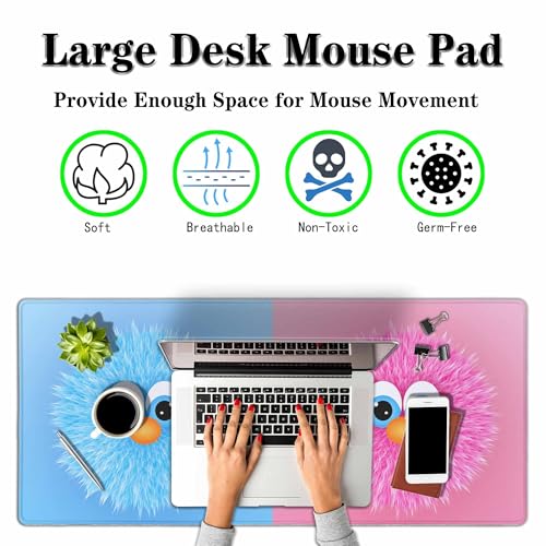 Cute Fuzzy Cartoon Characters Gaming Mouse Pad Blue Pink Kawaii Animal Designs Large Full Desk Keyboard Mousepad for Computer,Home,Office 35.4"X15.7" - color: Fuzzy characters