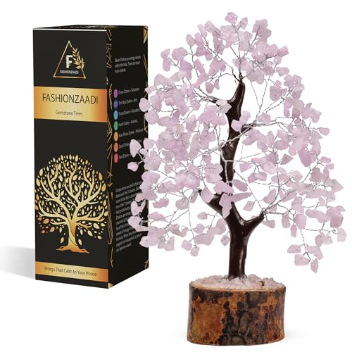 FASHIONZAADI Rose Quartz Crystal Tree of Life for Women Office Decor, Good Luck, Money, Meditation, Positivity, Handmade Healing Crystal Stones Bonsai Tree Spiritual Birthday Gifts for Women - color: Eaa Rose Quartz Silver Wire