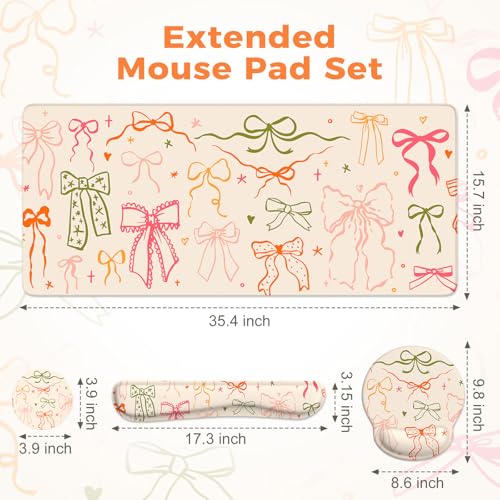 iLeadon Desk Protector Mat, Non Slip Long Mouse Pad and Keyboard Wrist Rest, Carpal Tunnel Mouse Pad and Computer Wrist Support, Soft Ergonomic Keyboard Pad with Wrist Support for Women Office (Bow) - color: Sweet Bow