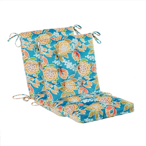 Outdoor Patio Cushion, Rocking Chair Cushion, Tufted Pads, Set of Upper and Lower with Ties Pack of 2 (2 Sets) - Back 20"×17", Seat 17"×17" (Green Bottom Flowers) - color: Green Bottom Flowers