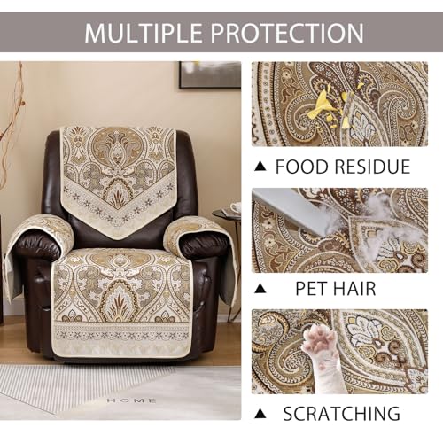 Recliner Chair Covers Non Slip Waterproof Large Recliner Covers for Leather Recliner,Electric Reclining Chair Covers for Living Room Dog Sofa Recliner Cover (FLKF-Beige) - color: Flkf-beige