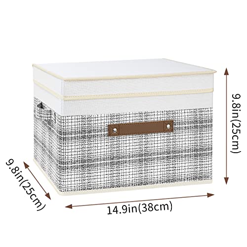 TYEERS Collapsible Storage Bins with Lids, Patchwork Design, Washable, Fabric Storage Boxes, 14.9x9.8x9.8 inches, 5 Pack, Gray - color: Gray & White, size: 5-pcs 14.9x9.8x9.8 in