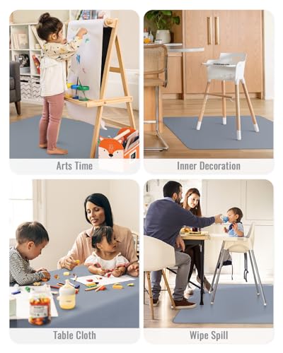 Blissful Diary Baby Splat Mat for Under High Chair, 50.4 x 50.4 Inch Wipeable Splash Mat, Waterproof and Washable, Anti-Slip Floor Protector, Gray - color: Grey