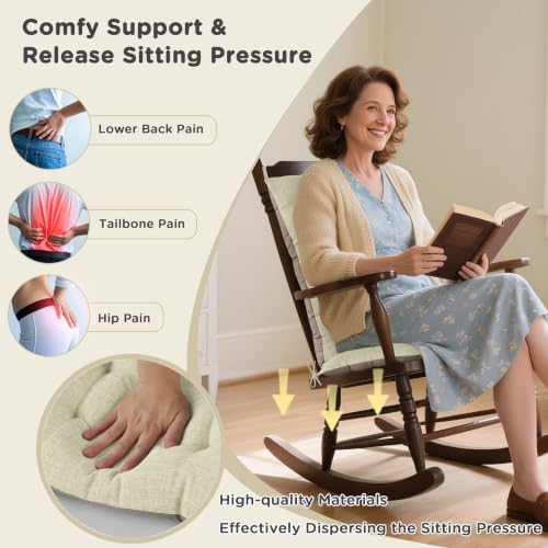 AddGrace Non-Slip Rocking Chair Cushion Extra Large Linen Thick Chair Pads Durable High Back Seat Cushions with Ties Set of 2 Beige - color: Beige