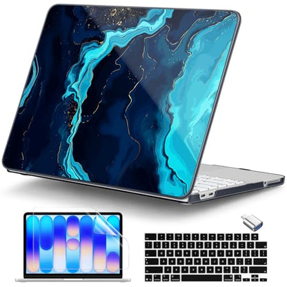 DONGKE Compatible with MacBook Neo 13 Inch Case 2026 A3404 A18 Pro chip & Touch ID, Plastic Hard Shell with Keyboard Cover, Screen Protector & Dust Plugs, Blue Marble - color: Blue Marble