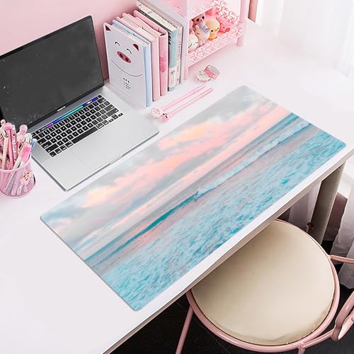 EOBTAIN Blue Beach Large Mouse Pad Coastal Desk Mat Cute Ocean Scene XXL Keyboard and Mouse Pad Desk Accessories for Office Home,Thin and Big Extended Smooth Non Slip Rubber Mousepad,31.5x15.7 Inch - color: Teal