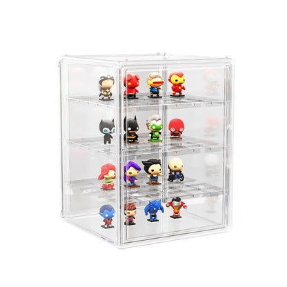 BOHOIDEE 3X-Large 4 Tiers 17.7"X13"X13" Acrylic Display Case with 3 Division Boards, Clear Organizer Box Plastic Holder with Magnetic Door for Handbags, Purses, Boots, Figures, Book - size: 3X-Large