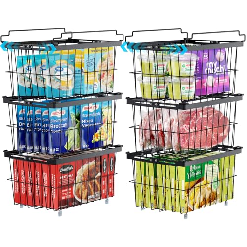 iSPECLE Freezer Organizer Bins - 6 Pack Adjustable Width for 5 to 7 Cu.Ft Chest Freezers, Stackable Freezer Wire Storage Baskets for Deep Freezer Organization, Assembly Required, Black - style: 6 Pcs-14.8"-Black