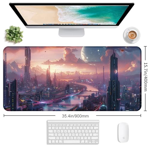 Digital Night Scene Office Art Desk Mat, Female Learning Computer Mouse Mat | Large Extended Mouse Pad; Full Desk Coverage; Waterproof Coating; Stable Anti-Slide Base For Gaming, Office, Study Daily Use - color: City Night Scene