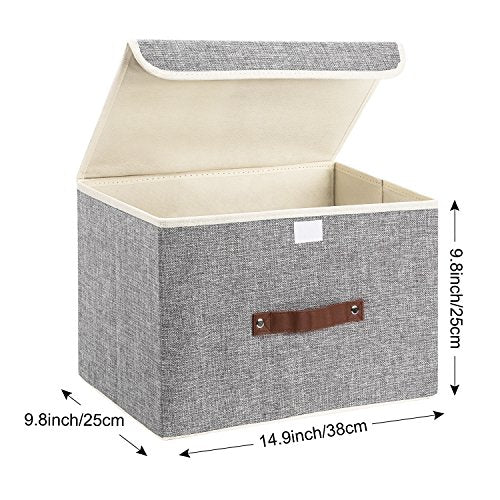TYEERS Foldable Storage Boxes with Lids 5 Pack Fabric Storage Bins with Lids, Closet Organizers for Clothes Storage, Room Organization, Office Storage, Toys - Gray - color: Gray, size: 5-pcs 14.9x9.8x9.8 in