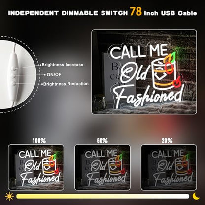 Call Me Old Fashioned Neon Sign Whiskey Led Sign Bar Neon Light Cocktail Bar Letter Wall Decor for Bar Pub Party Man Cave Bedroom Bar Shop - style: call me old fashioned
