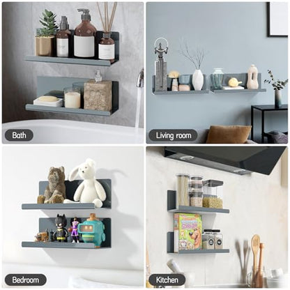 PAVSTINE Adhesive Floating Shelves for Wall No Drilling, 12 Inch Acrylic Self Adhesive Shelves, Stick on Shelves, Dorm Wall Shelf, for Bathroom, Kitchen, Bedroom, Office, Gaming Room, Gray - color: Grey