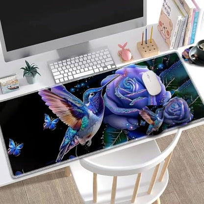 Large Gaming Mouse Pad + Wrist Rest+ Coaster Combo, 31.5 "x 11.8" Durable Non-Slip Extension Table Mat, Suitable for Office and Home, Hummingbird Flower - color: Hummingbird Flower