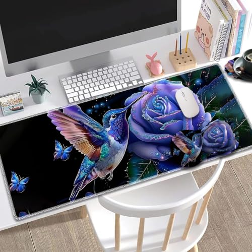 Large Gaming Mouse Pad + Wrist Rest+ Coaster Combo, 31.5 "x 11.8" Durable Non-Slip Extension Table Mat, Suitable for Office and Home, Hummingbird Flower - color: Hummingbird Flower
