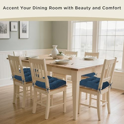 AddGrace Chair Cushions for Dining Chairs Set of 1 Kitchen Seat Cushions with Ties and Non Slip Backing Tufted Indoor Seat Pad for Kitchen Dining Room 18" x 17" x 3" Navy - color: Navy