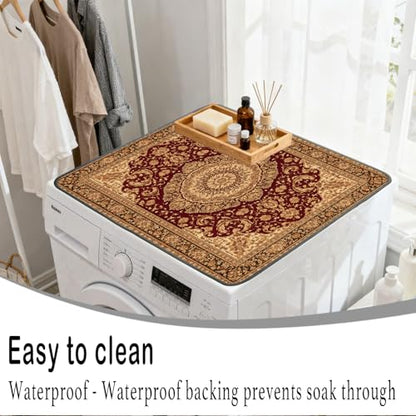 Nuxovilar Red Persian Medallion Rug Dryer Cover for the Top, Non-slip Washer & Dryer Protector, 23.62"x19.68" Dust-proof Washing Machine Mat, Diatom Mud Polyester Top Pad for Laundry Room - color: YYE08150