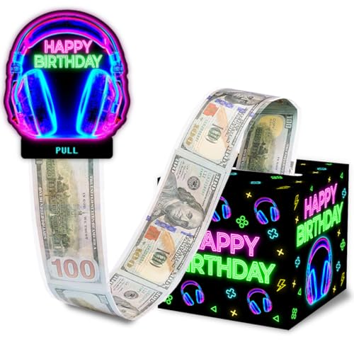 ChillHui Neon Headphone Birthday Money Gift Boxes for Cash, Game Headphone Birthday Money Pull Box for Men Women Girls Boys - color: Headphone