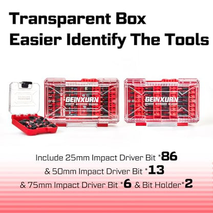 Geinxurn 107Pieces Impact Screwdriver Bits Set, Magnetic S2 Steel 1”/2”3”Phillips/Square/Torx/Slotted/Hex/Pozi Bits Tips and Impact Bit Holder with Storage Box Case - style: STKB107