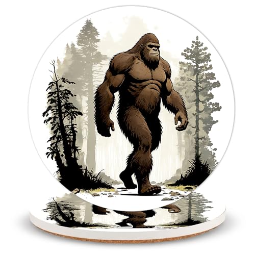 Compatible with Sasquatch Ceramic Coasters of 2 with Cork Backing Absorbent | Non-Slip Coasters for Drinks and Coffee Table Office Desk Home Decor, Gifts for Fans, Mom,Women,Men - color: Compatible With Sasquatch